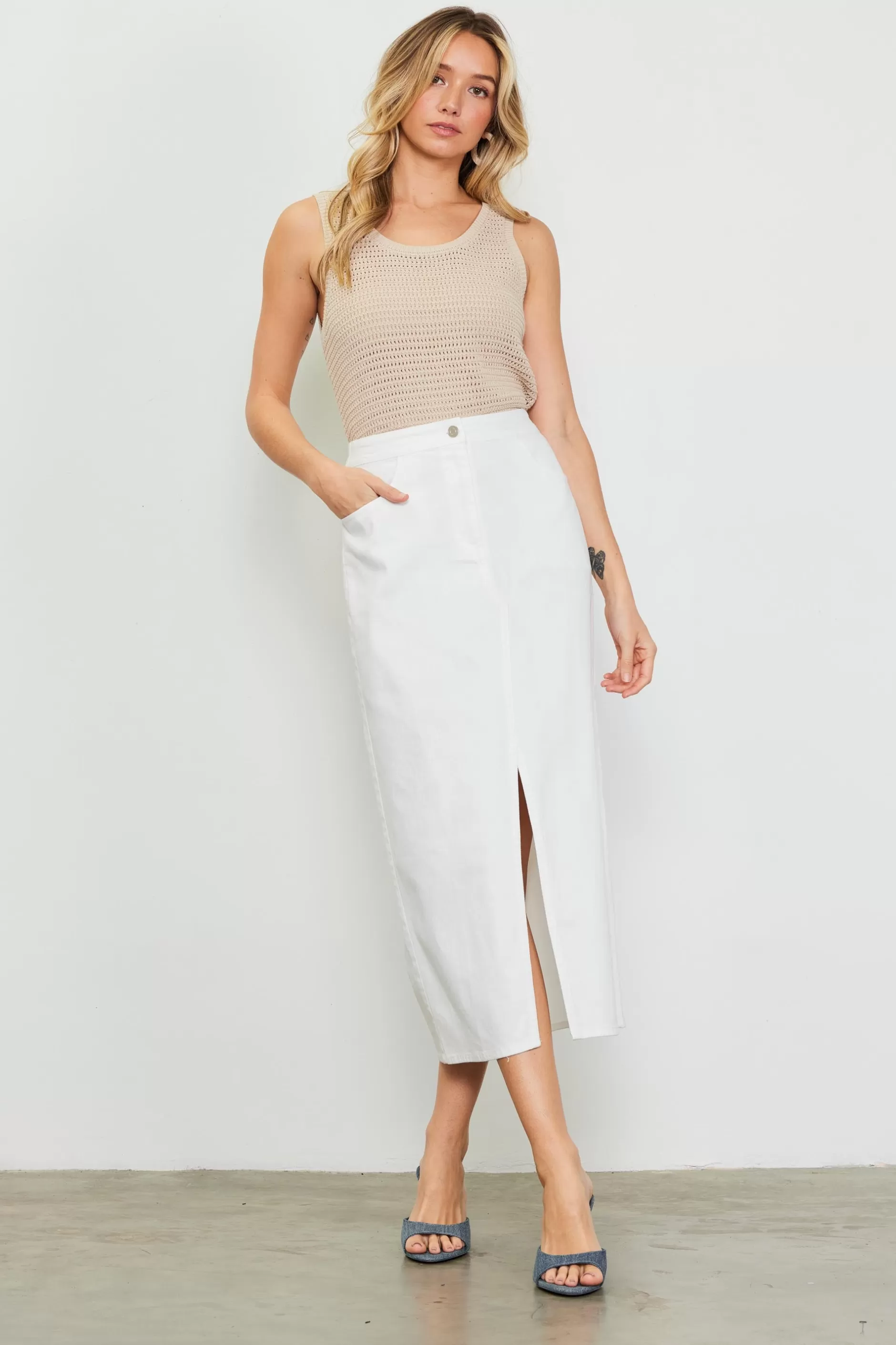 SKIES ARE BLUE Washed Cotton Twill Midi Skirt