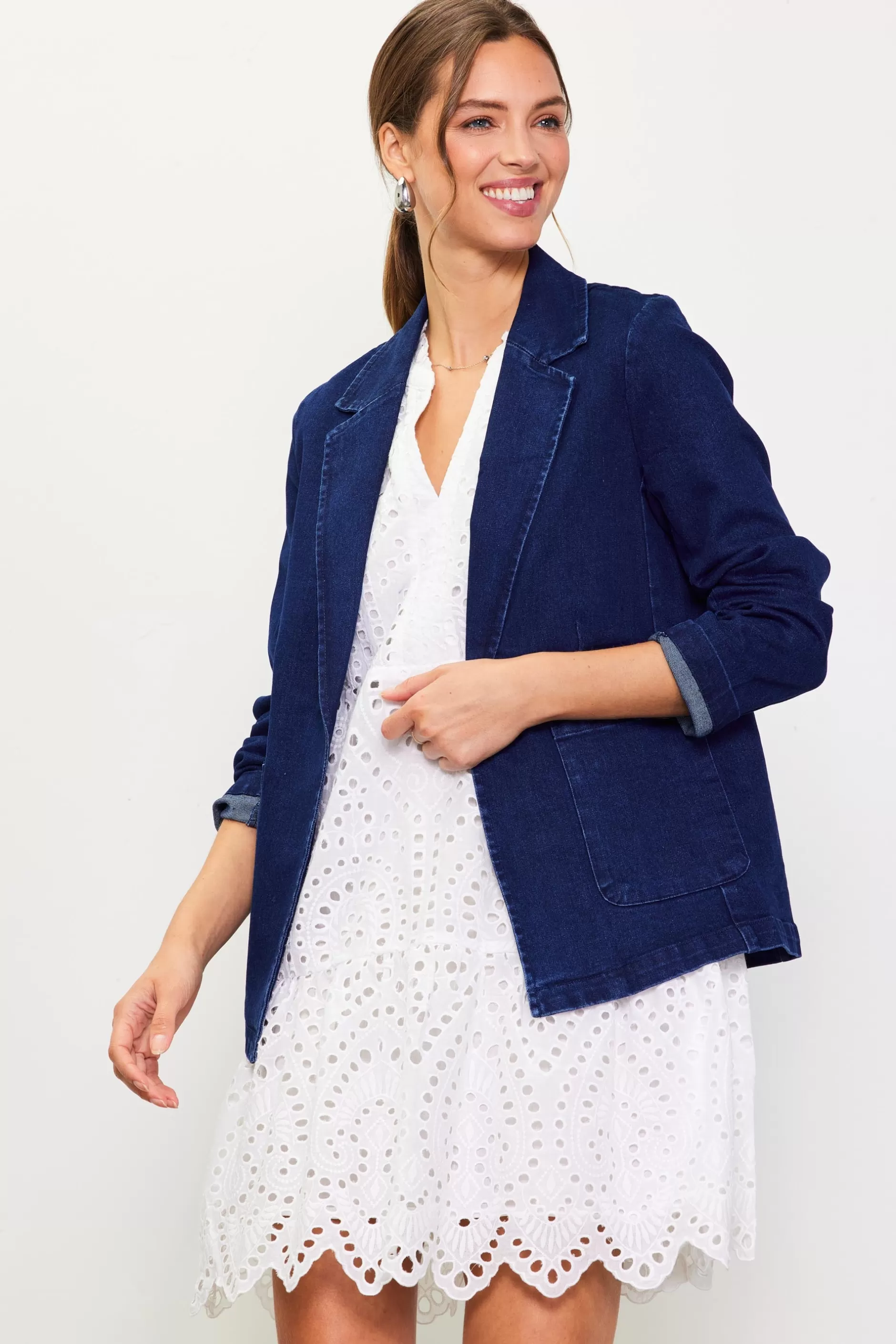 SKIES ARE BLUE Washed Denim Blazer