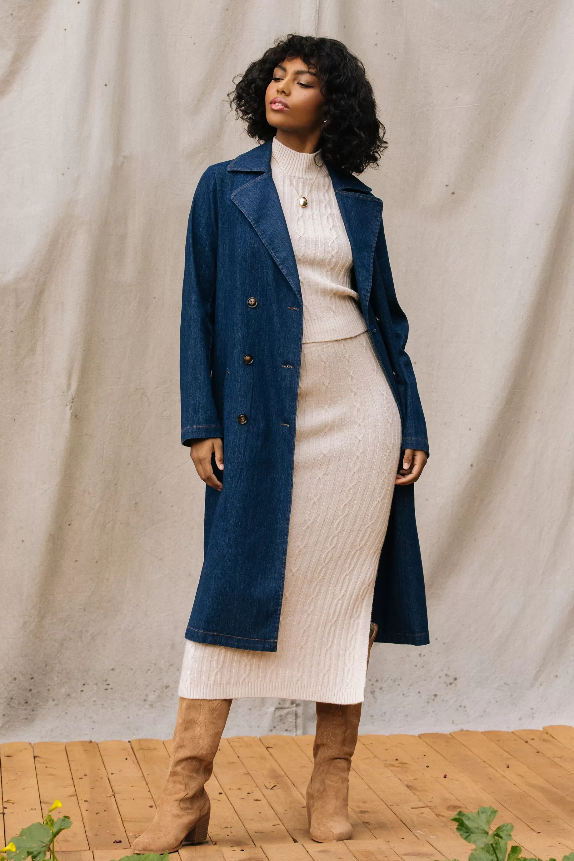 SKIES ARE BLUE Washed Denim Trench Coat