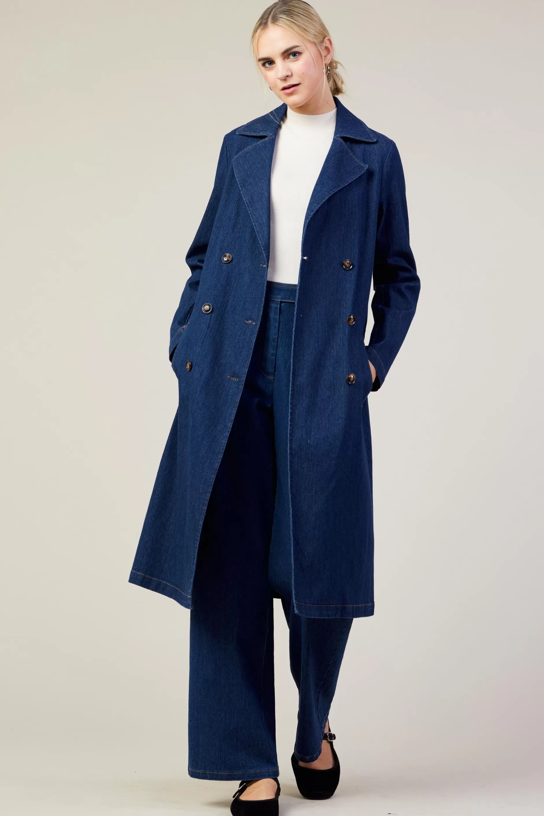 SKIES ARE BLUE Washed Denim Trench Coat